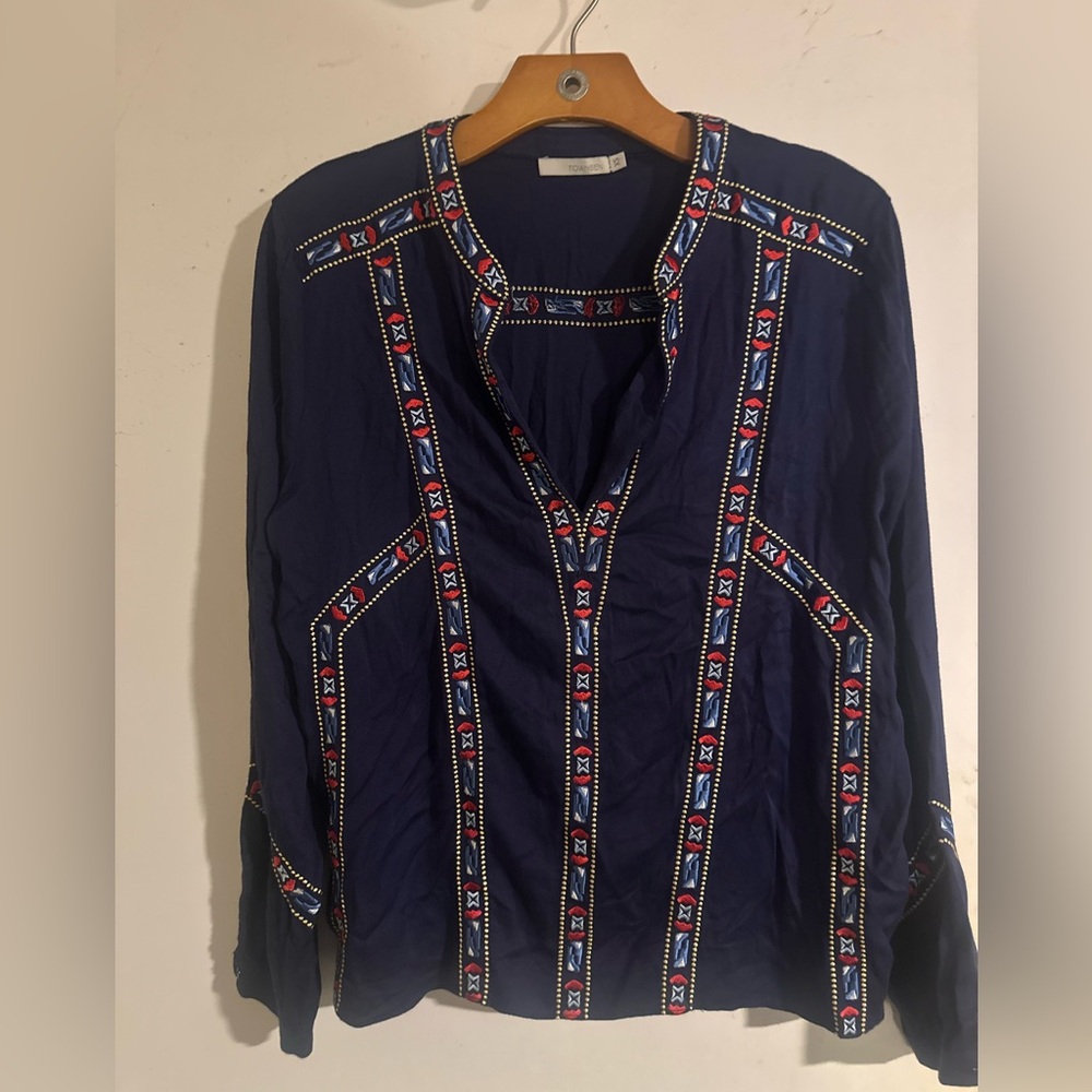 Piper Townsen Navy Embroidered Tunic Top Blouse Womens XSmall Boho oversized‎